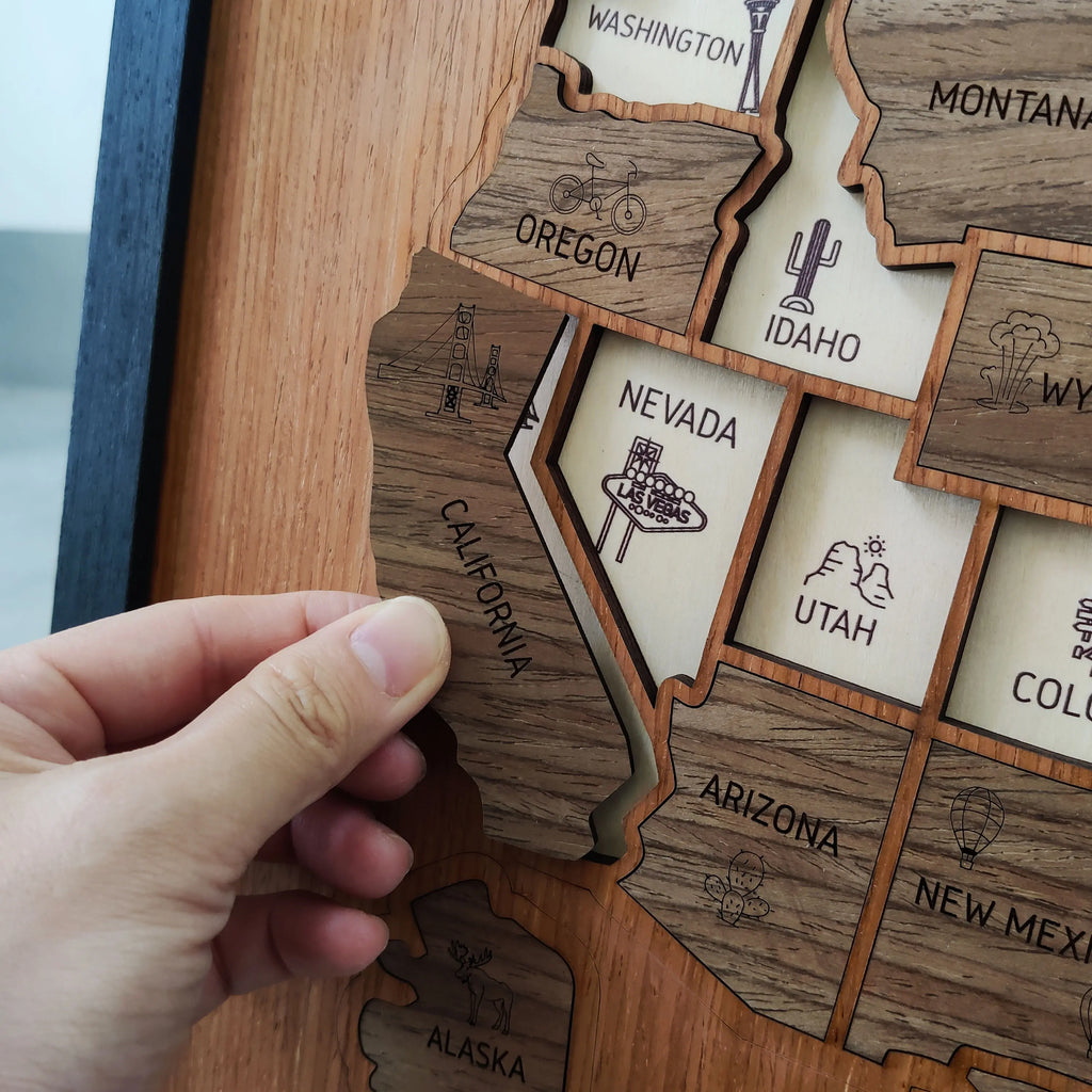 3D Wooden USA Travel Map - Personalized Road Trip Gift & RV Camper Wall Decor