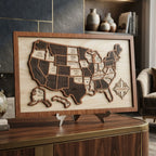 Custom Wooden US Map for States Visited – 50 States Travel Tracker Board & Puzzle