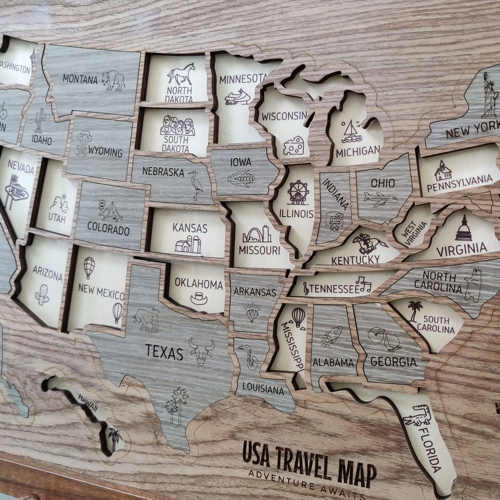 Wooden USA State Puzzle Travel Tracker Map - Add States as You Travel Board