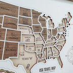 3D Wooden USA Puzzle Map Wall Art - 50 States Push Pin Travel Tracker Board
