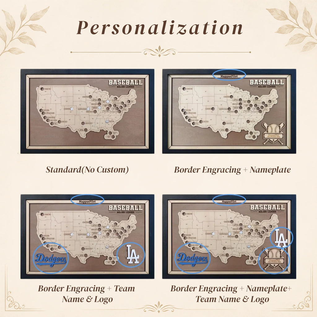 Personalized Baseball Stadium Tracker Map – Vintage Brown Background