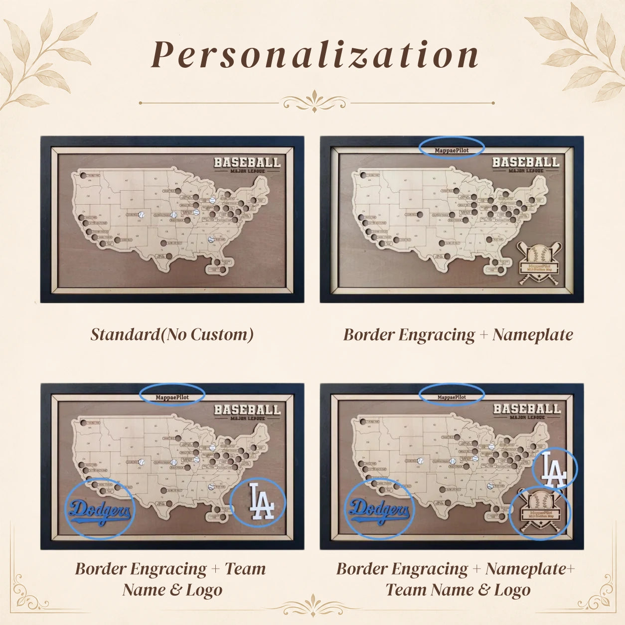 Personalized Baseball Stadium Tracker Map – Vintage Brown Background