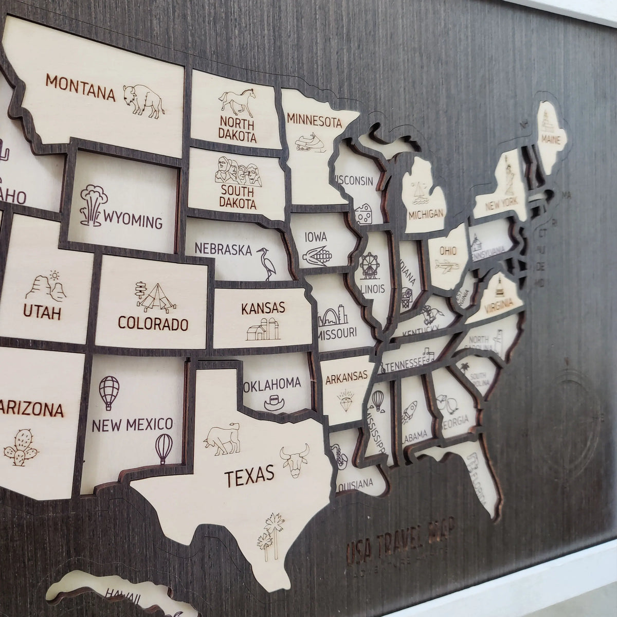 50 States Travel Tracker Wooden Map - Places I've Been & Adventure Bucket List