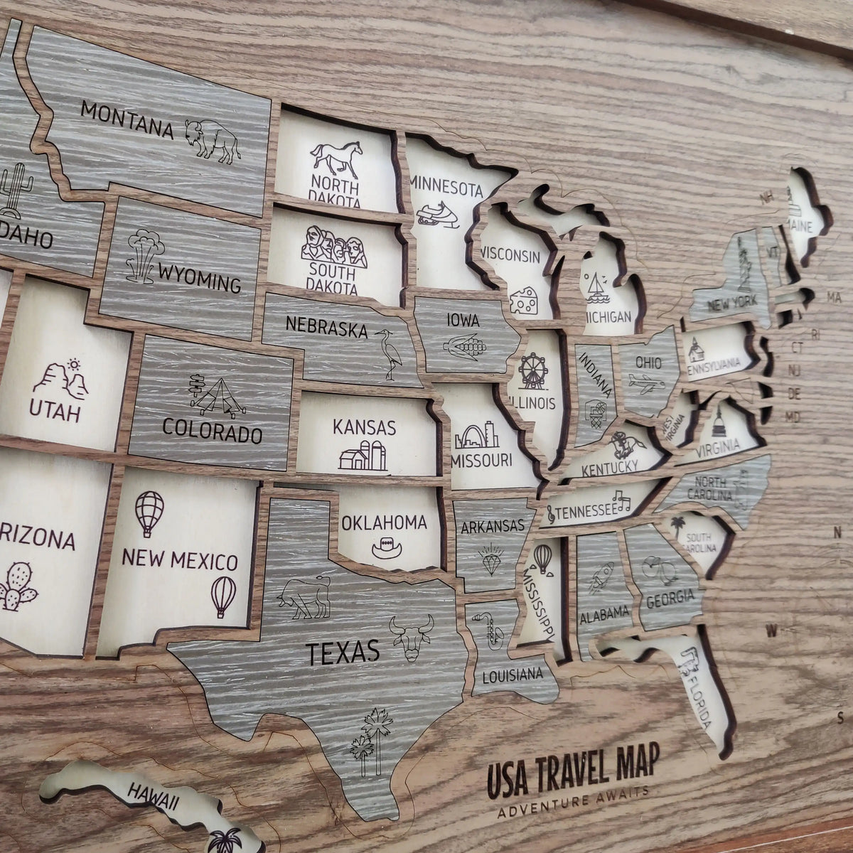 Wooden USA State Puzzle Travel Tracker Map - Add States as You Travel Board