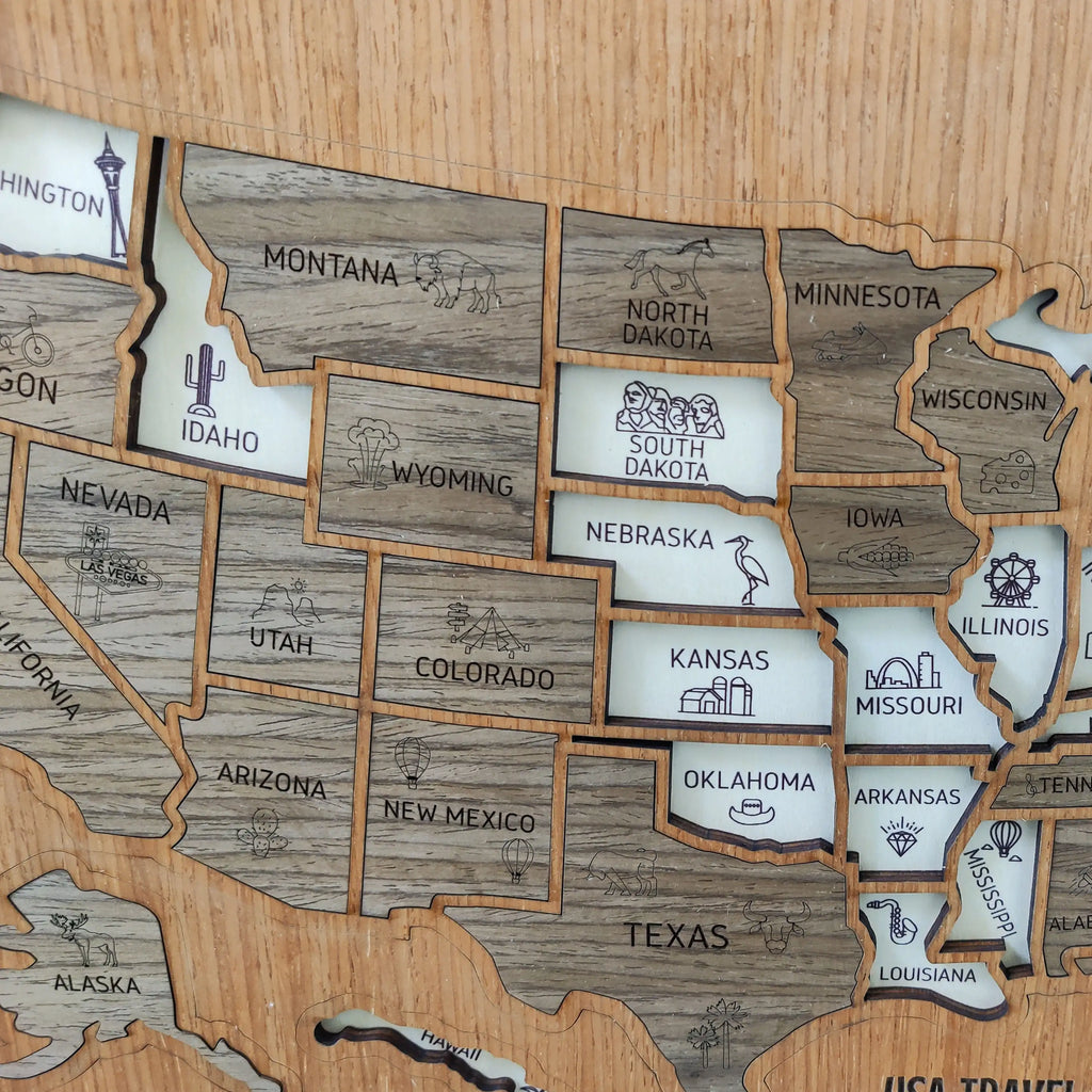 3D Wooden USA Travel Map - Personalized Road Trip Gift & RV Camper Wall Decor