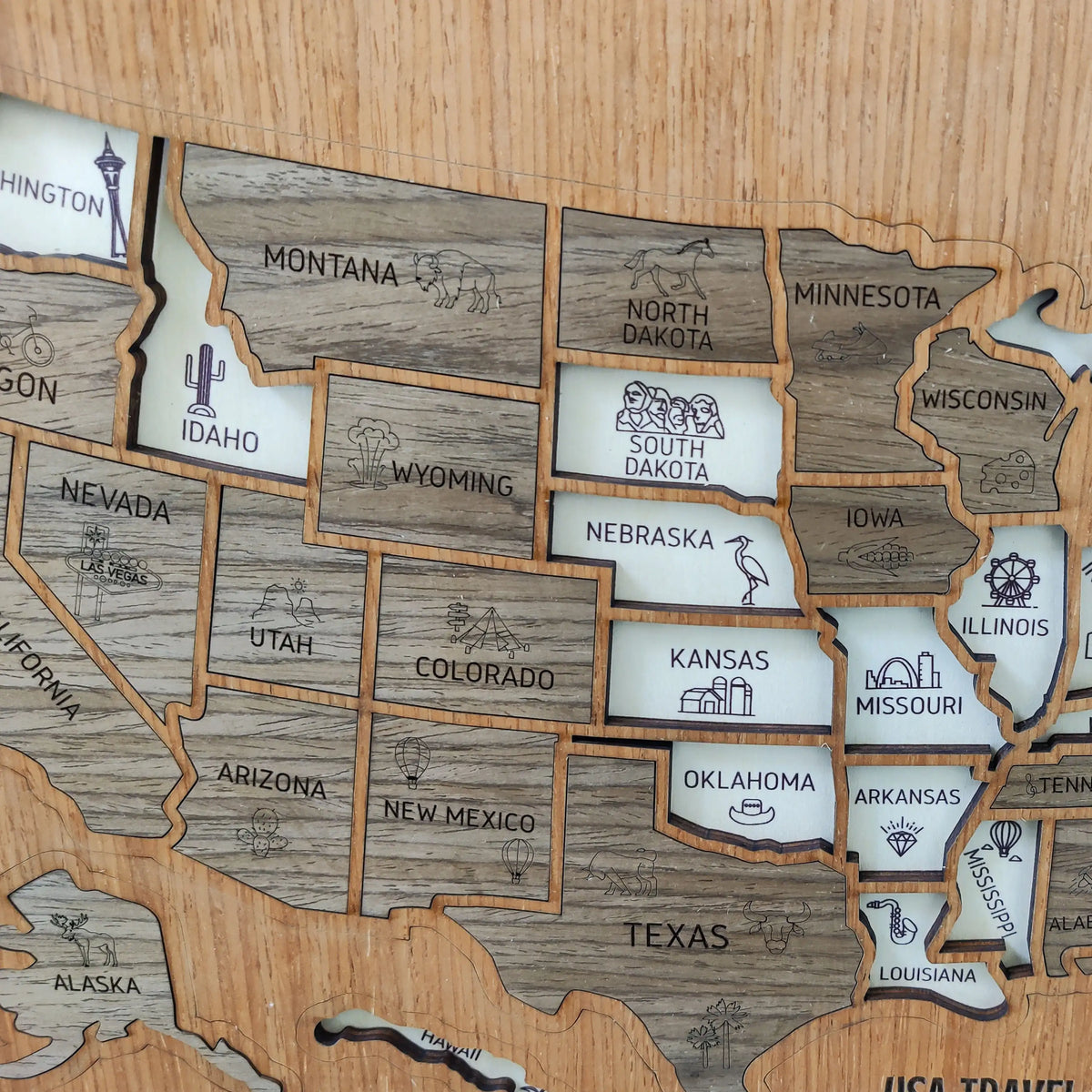 3D Wooden USA Travel Map - Personalized Road Trip Gift & RV Camper Wall Decor
