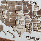 3D Wooden USA Puzzle Map Wall Art - 50 States Push Pin Travel Tracker Board
