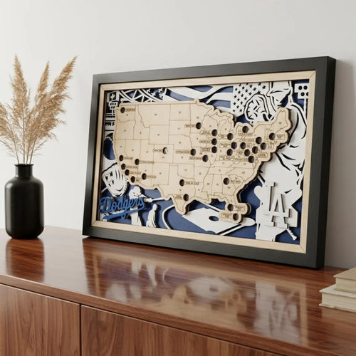 Baseball Stadium Map - Wood MLB Stadium Tracker - Personalized Gift for Dad - Retirement Gift for Baseball Fan- Grandfather Birthday Present