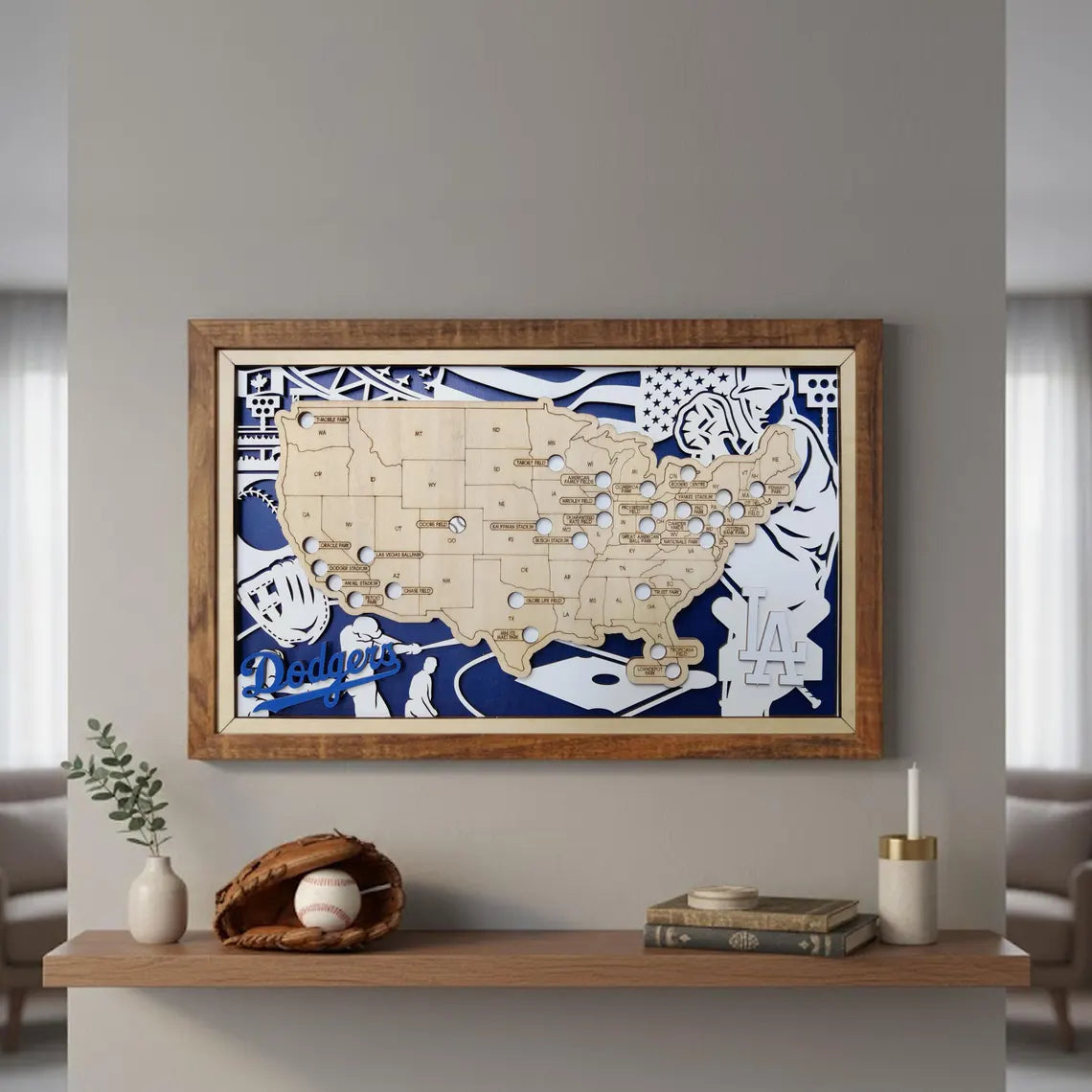 USA Baseball Stadium Map - Wood MLB Stadium Tracker