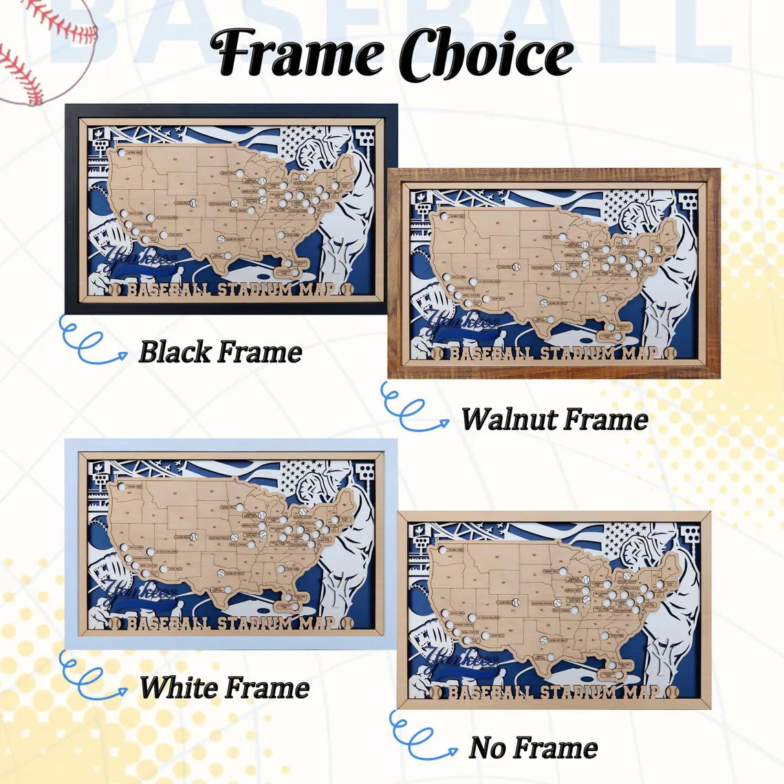 USA Baseball Stadium Map - Wood MLB Stadium Tracker