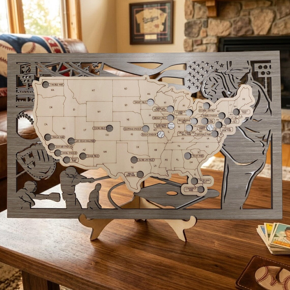 MLB Baseball Stadium Map, Wood Map, Retirement Bucket List