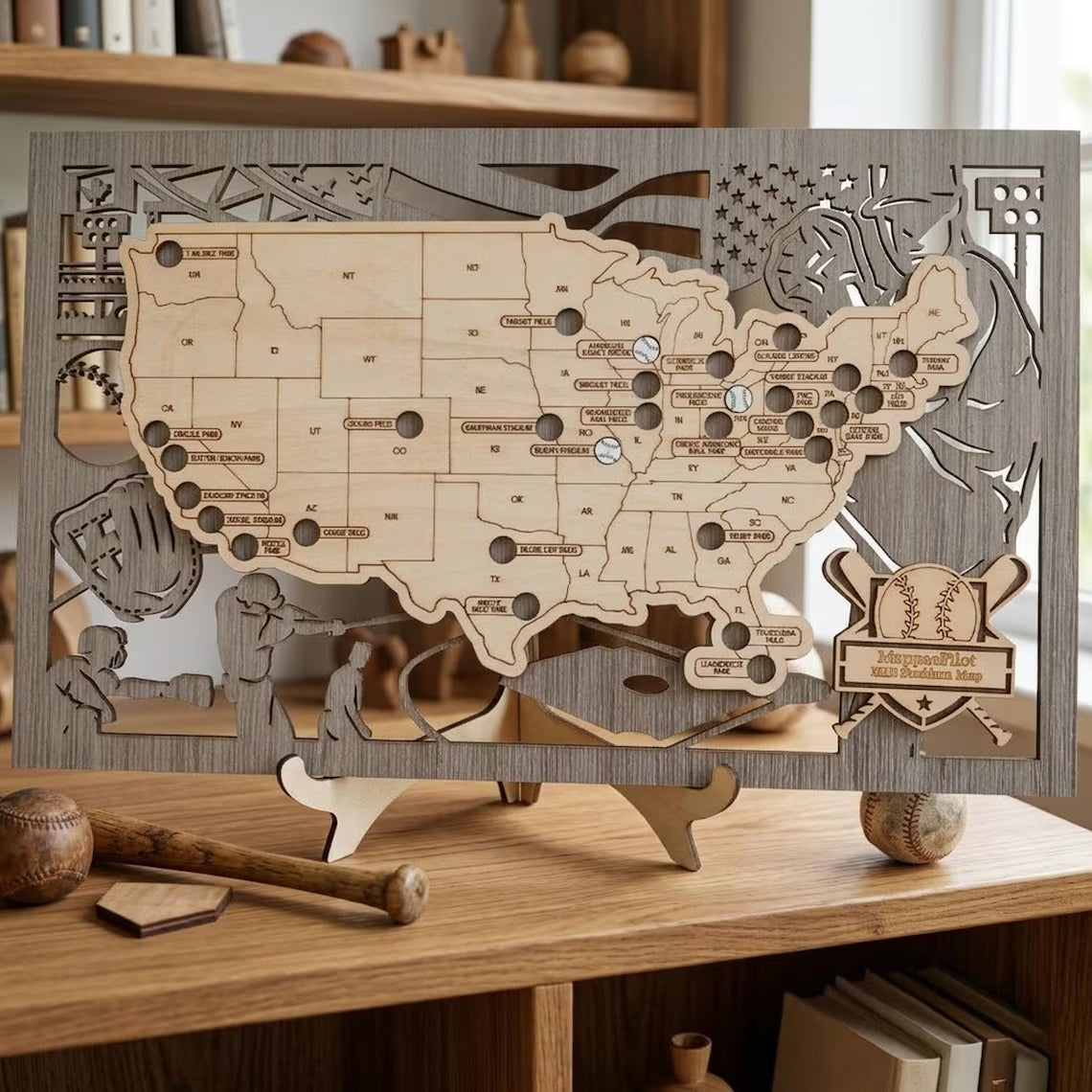 MLB Baseball Stadium Map, Wood Map, Retirement Bucket List