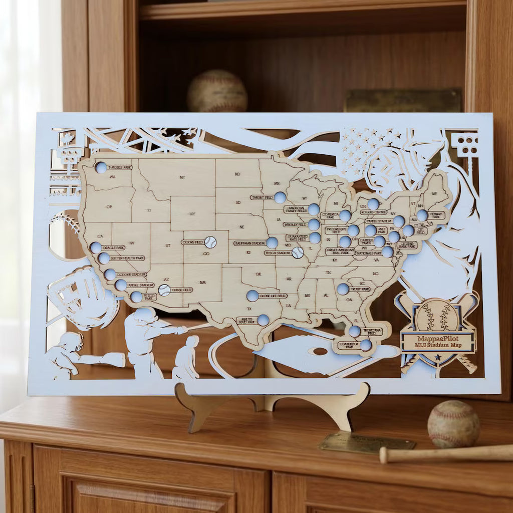 MLB Baseball Stadium Map, Wood Map, Retirement Bucket List