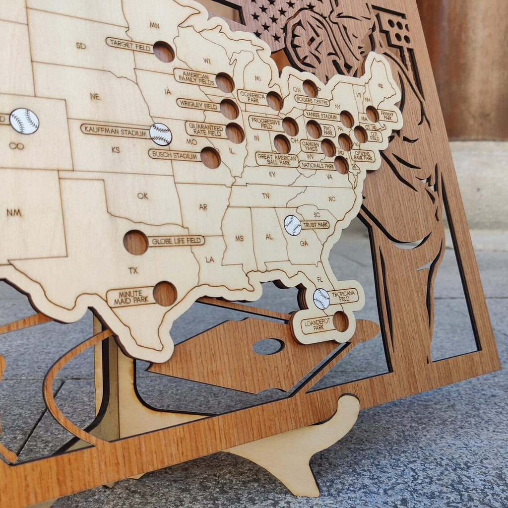 MLB Baseball Stadium Map, Wood Map, Retirement Bucket List