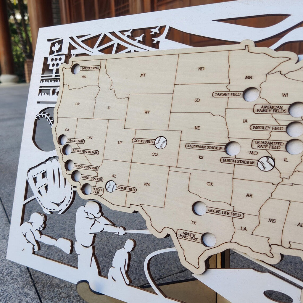 MLB Baseball Stadium Map, Wood Map, Retirement Bucket List