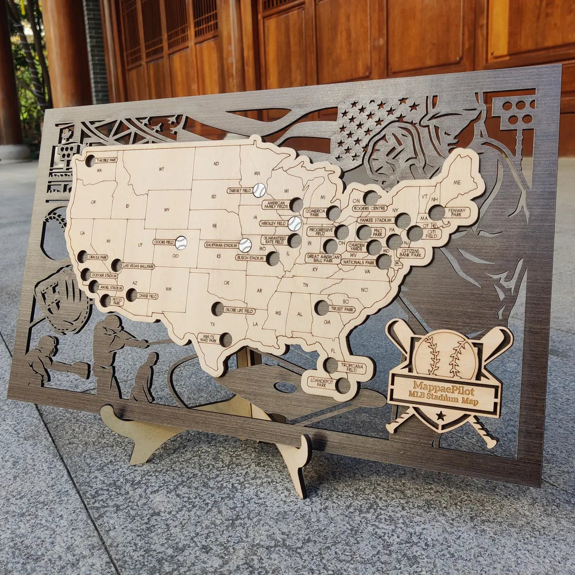 MLB Baseball Stadium Map, Wood Map, Retirement Bucket List
