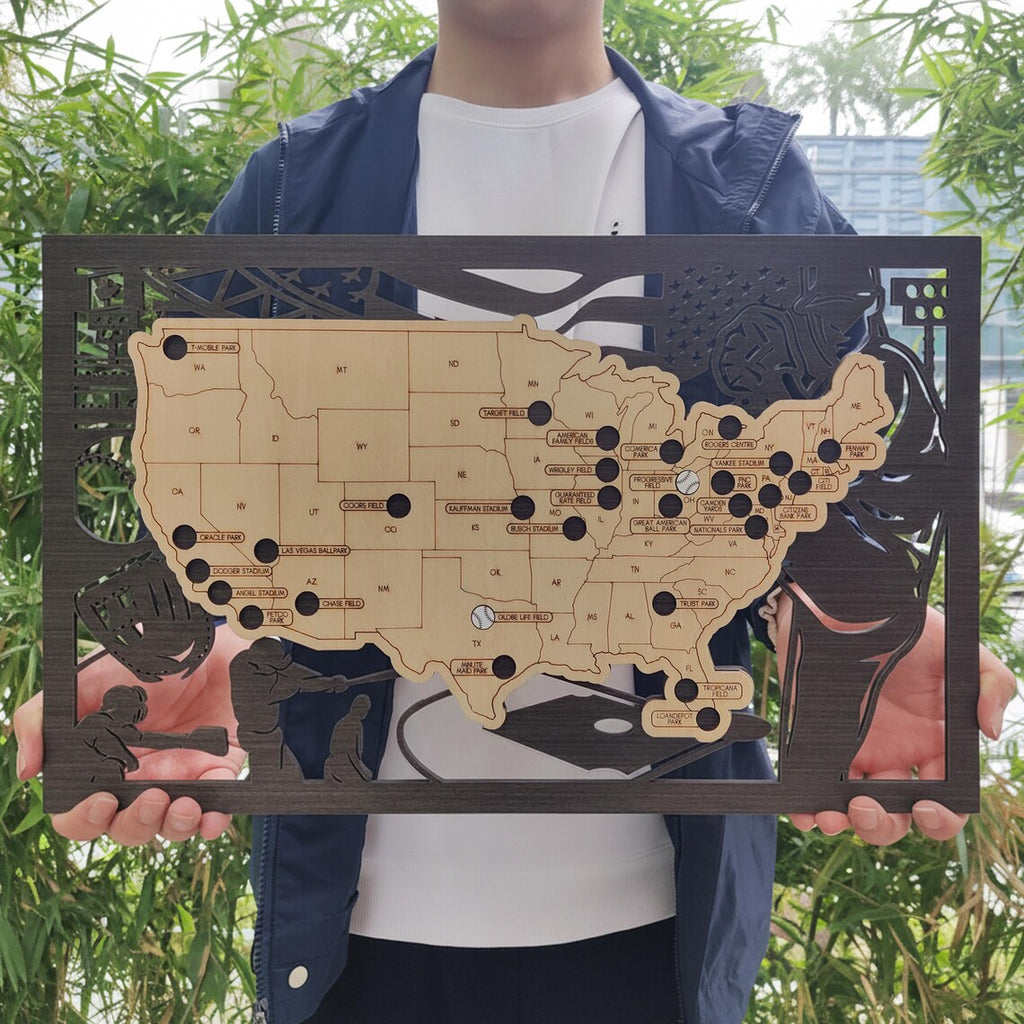 MLB Baseball Stadium Map, Wood Map, Retirement Bucket List