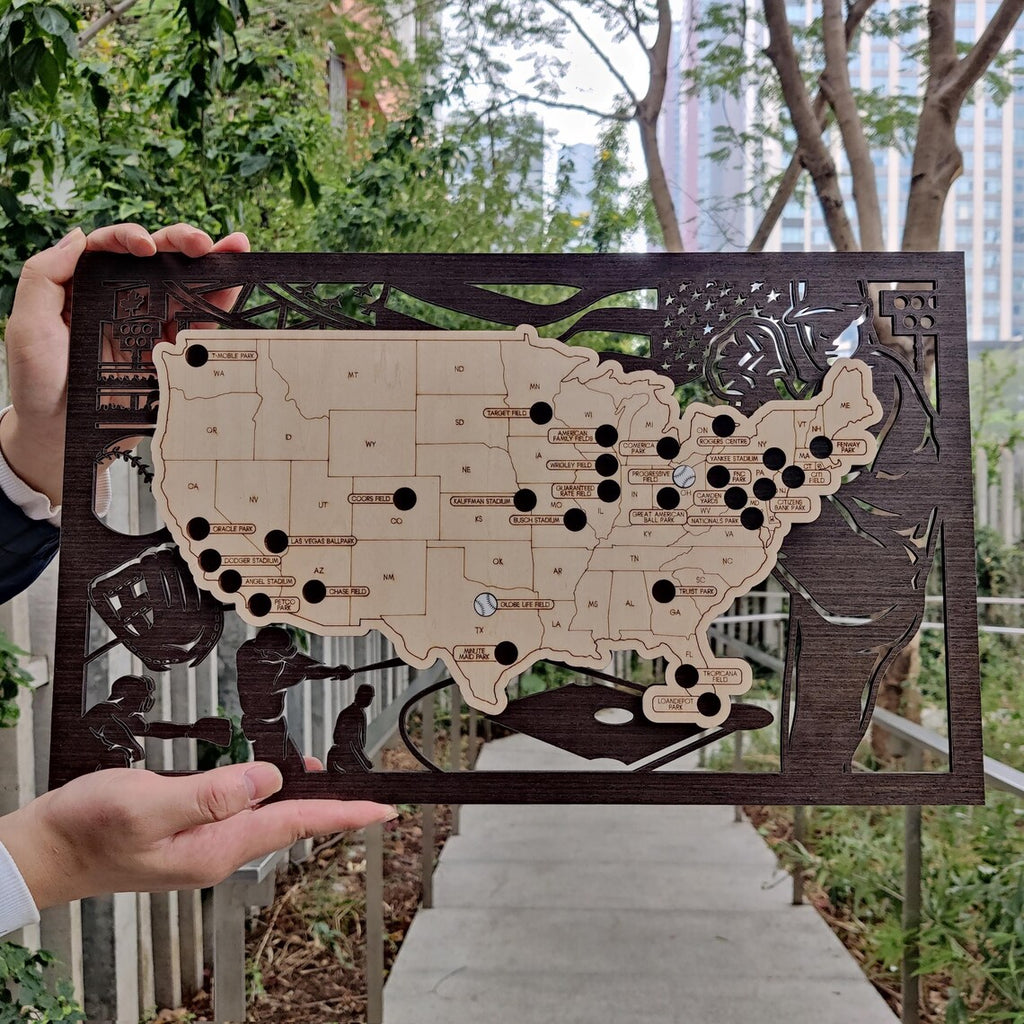 MLB Baseball Stadium Map, Wood Map, Retirement Bucket List