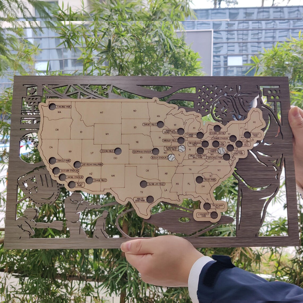 MLB Baseball Stadium Map, Wood Map, Retirement Bucket List
