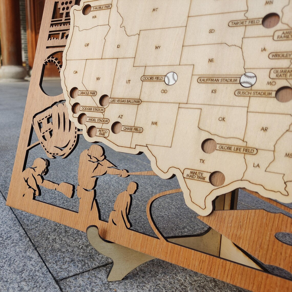MLB Baseball Stadium Map, Wood Map, Retirement Bucket List