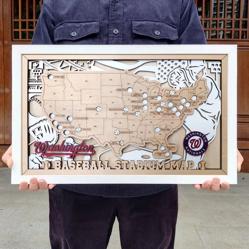 Baseball Stadium Map Tracker, Custom Wood Art