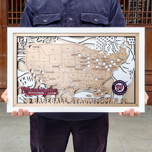 Baseball Stadium Map Tracker, Custom Wood Art