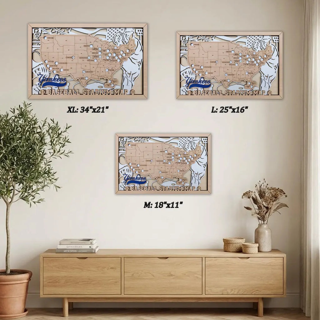 Baseball Stadium Map Tracker, Custom Wood Art