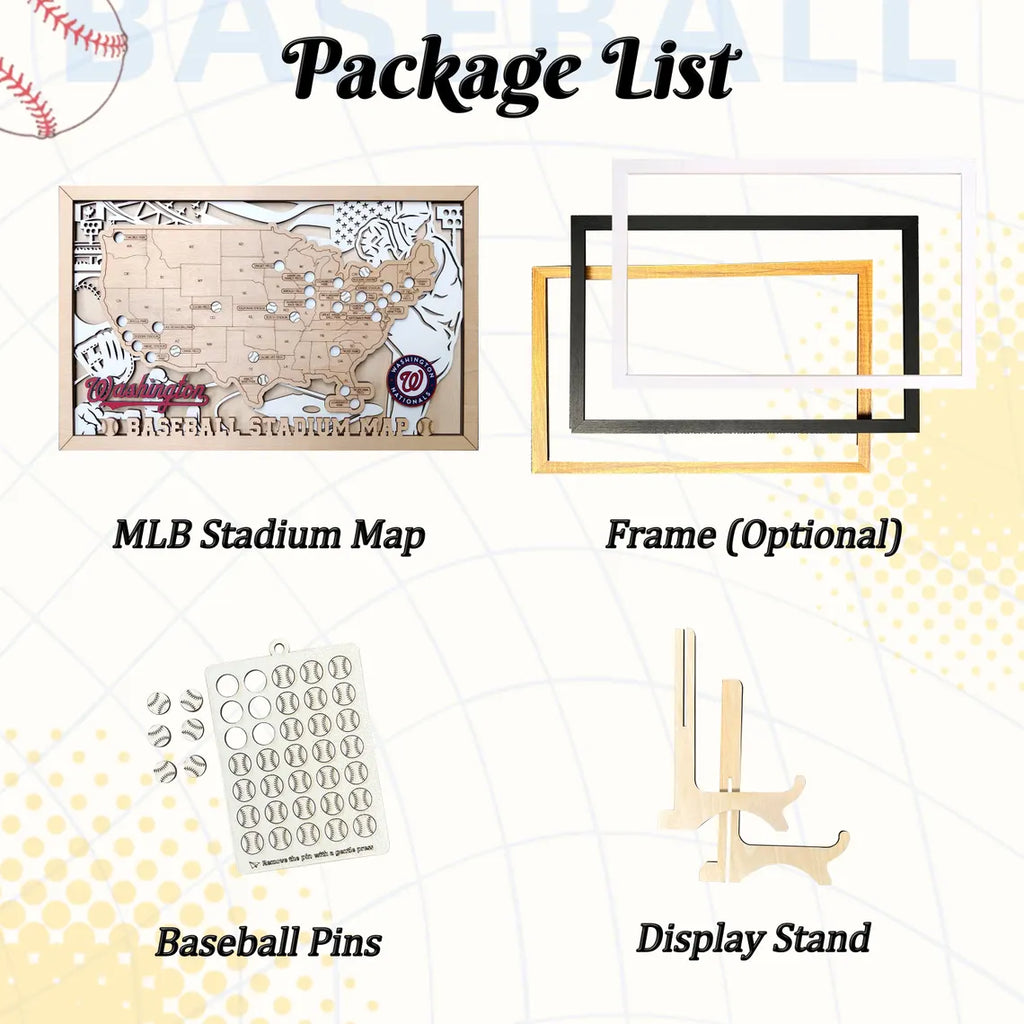 Baseball Stadium Map Tracker, Custom Wood Art