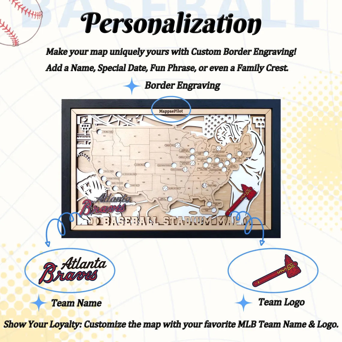 Baseball Stadium Map Tracker, Custom Wood Art