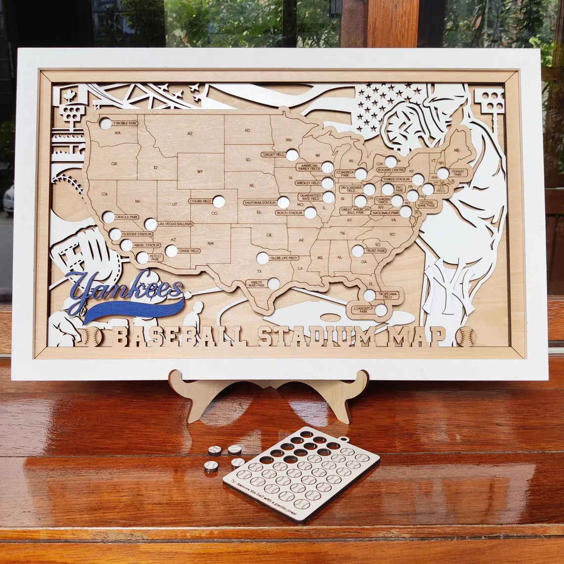 Baseball Stadium Map Tracker, Custom Wood Art