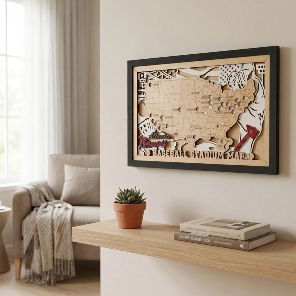 Baseball Stadium Map Tracker, Custom Wood Art