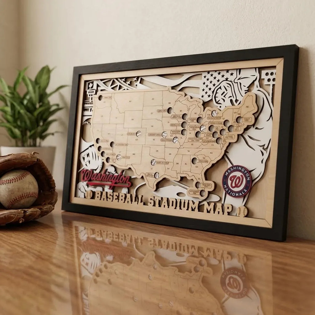 Baseball Stadium Map Tracker, Custom Wood Art