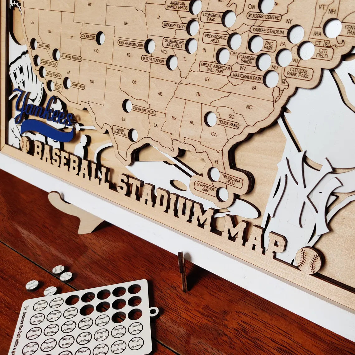 Baseball Stadium Map Tracker, Custom Wood Art