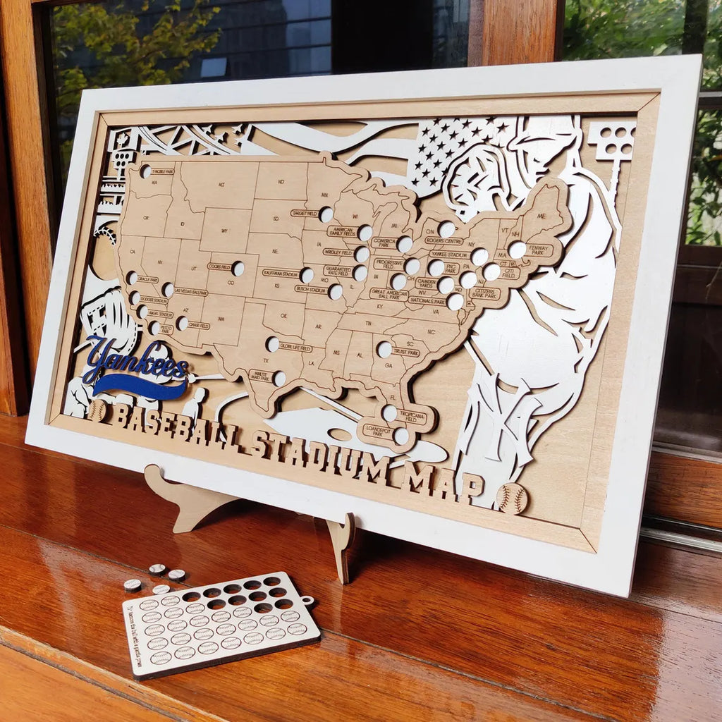 Baseball Stadium Map Tracker, Custom Wood Art