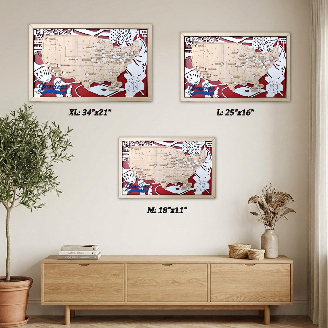 Baseball Stadium Map, Wood MLB Stadium Tracker