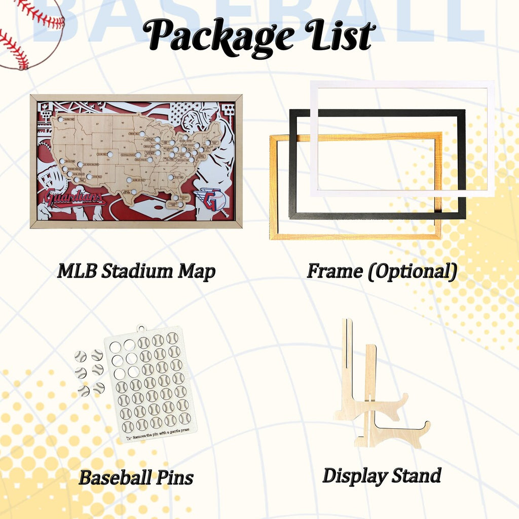 Baseball Stadium Map, Wood MLB Stadium Tracker