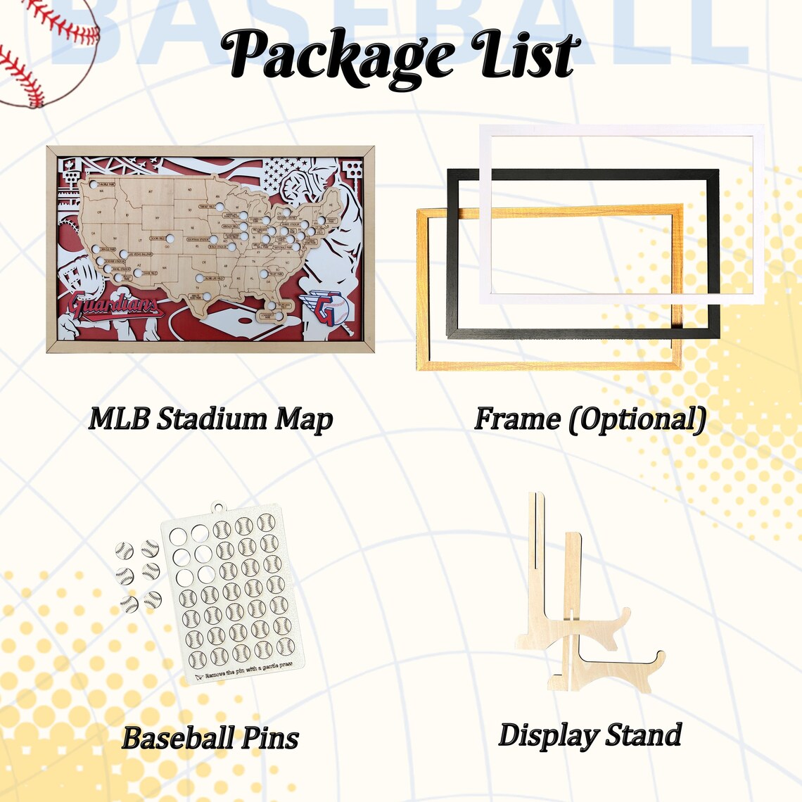 Baseball Stadium Map, Wood MLB Stadium Tracker