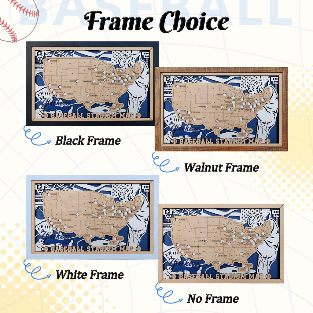 Baseball Stadium Map, Wood MLB Stadium Tracker