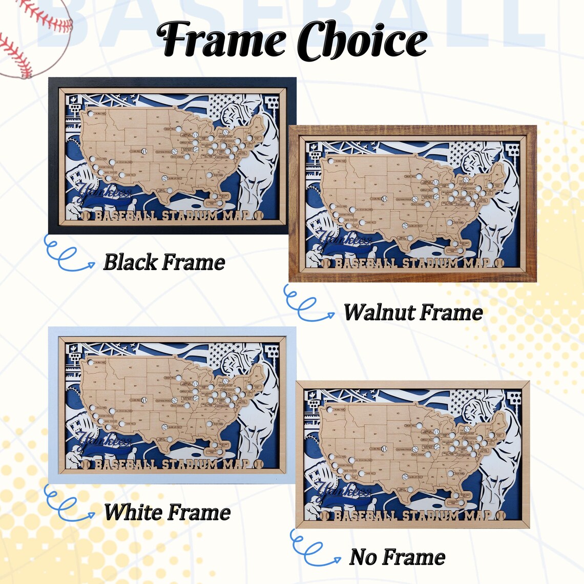 Baseball Stadium Map, Wood MLB Stadium Tracker
