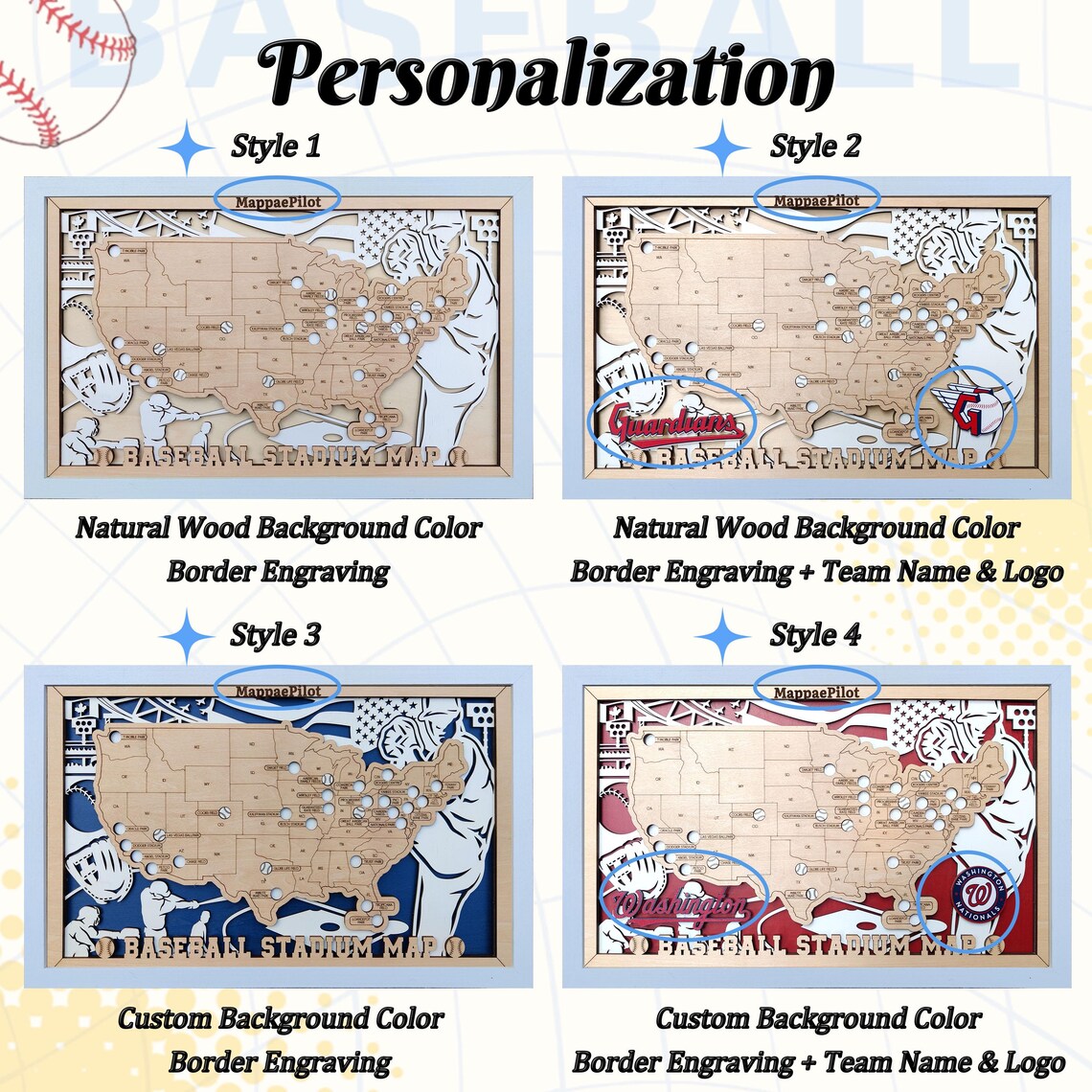 Baseball Stadium Map, Wood MLB Stadium Tracker