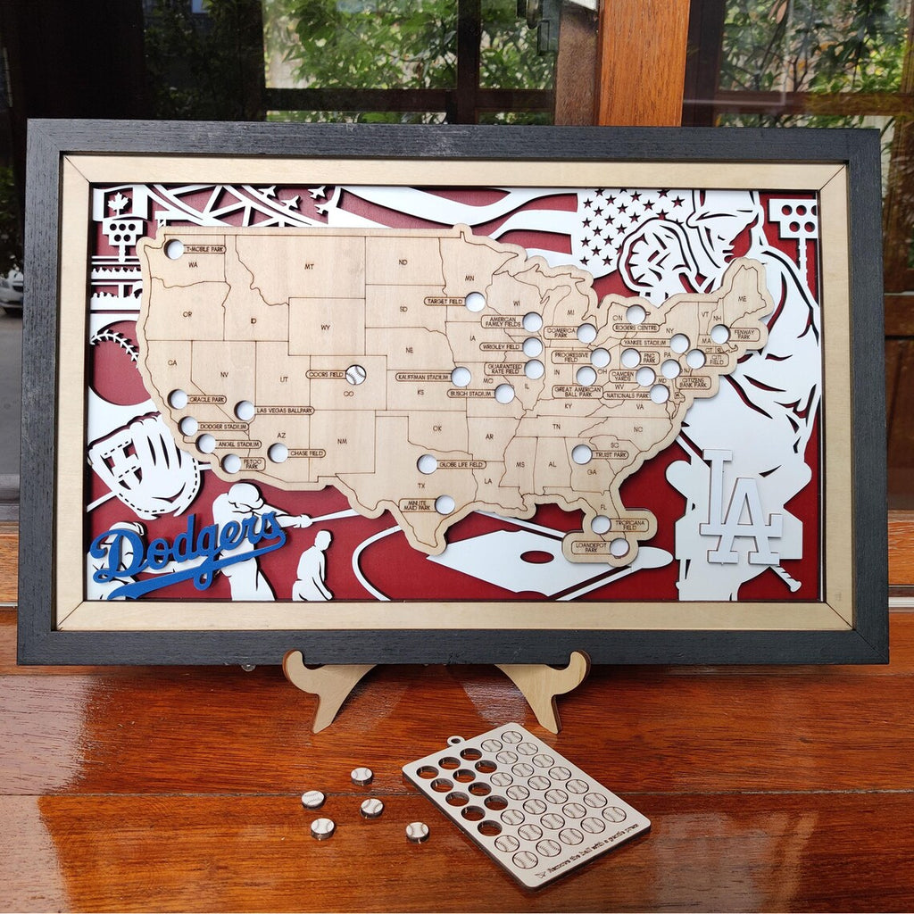 Baseball Stadium Map, Wood MLB Stadium Tracker