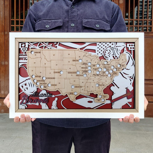 Baseball Stadium Map, Wood MLB Stadium Tracker