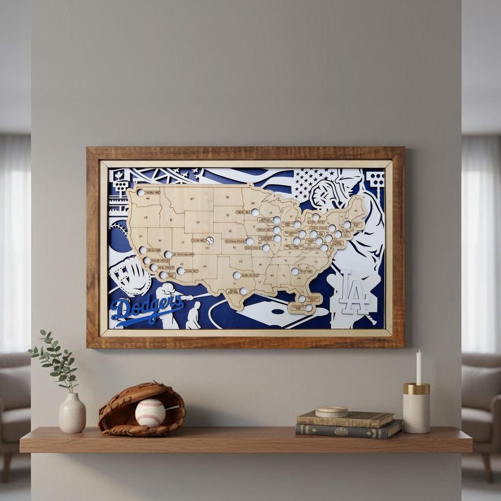 Baseball Stadium Map, Wood MLB Stadium Tracker