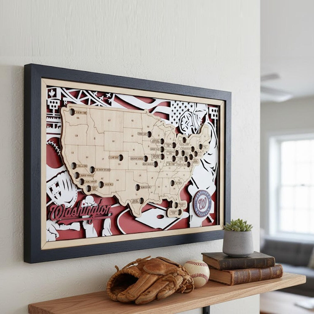 Baseball Stadium Map, Wood MLB Stadium Tracker