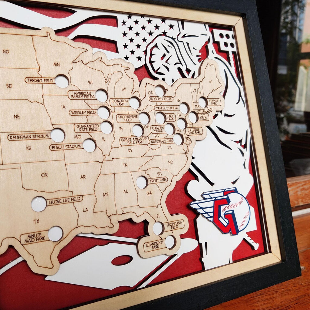 Baseball Stadium Map, Wood MLB Stadium Tracker