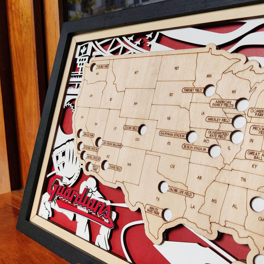 Baseball Stadium Map, Wood MLB Stadium Tracker