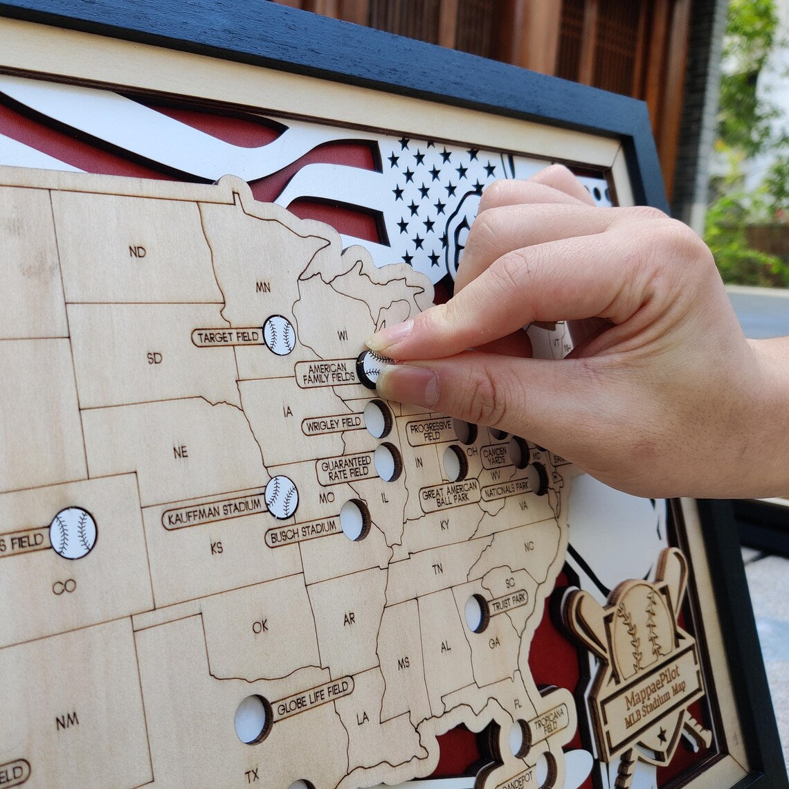 Baseball Stadium Map, Wood MLB Stadium Tracker