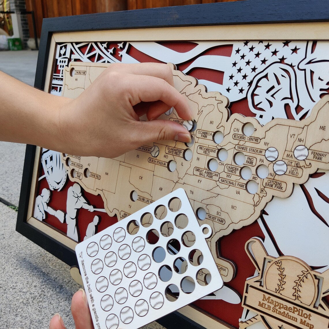 Baseball Stadium Map, Wood MLB Stadium Tracker