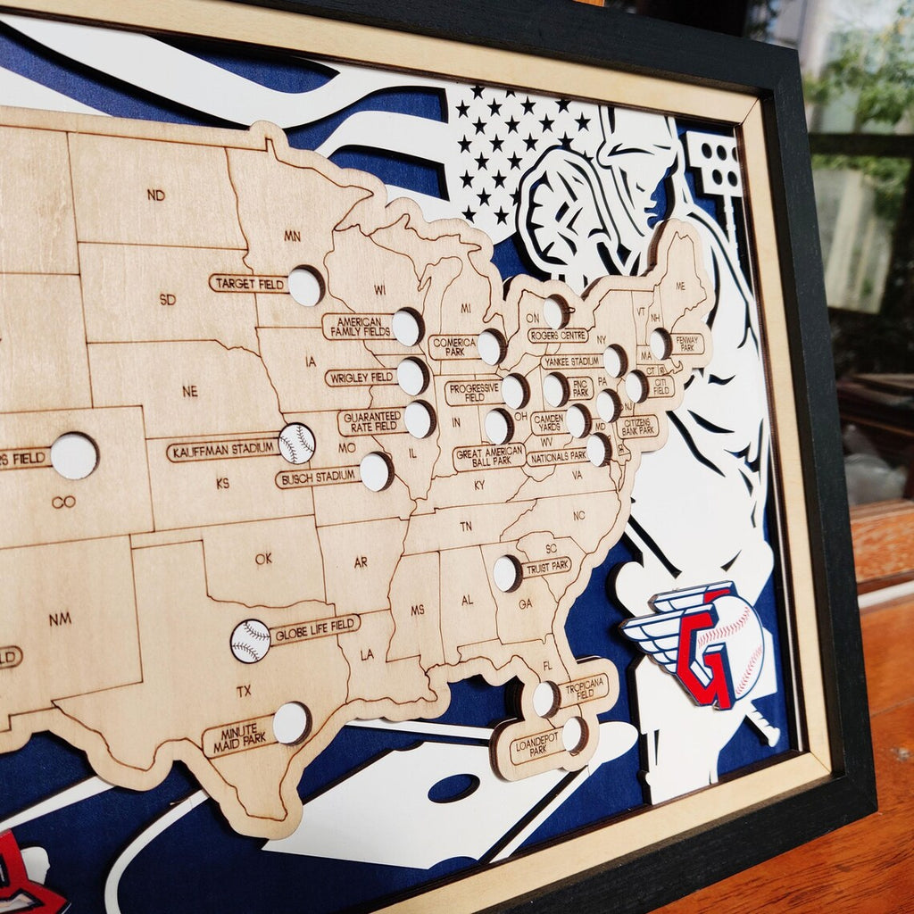 Baseball Stadium Map, Wood MLB Stadium Tracker