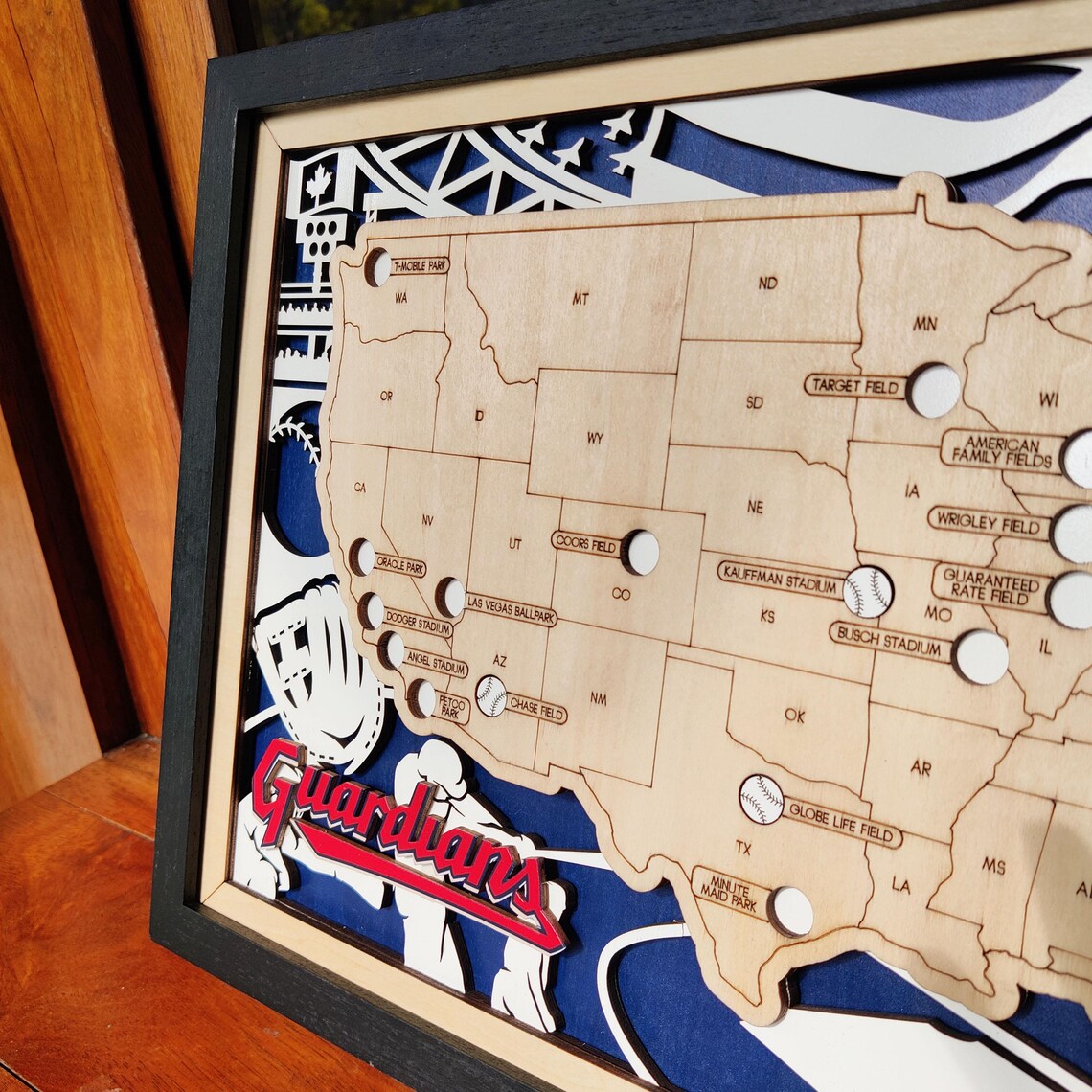 Baseball Stadium Map, Wood MLB Stadium Tracker